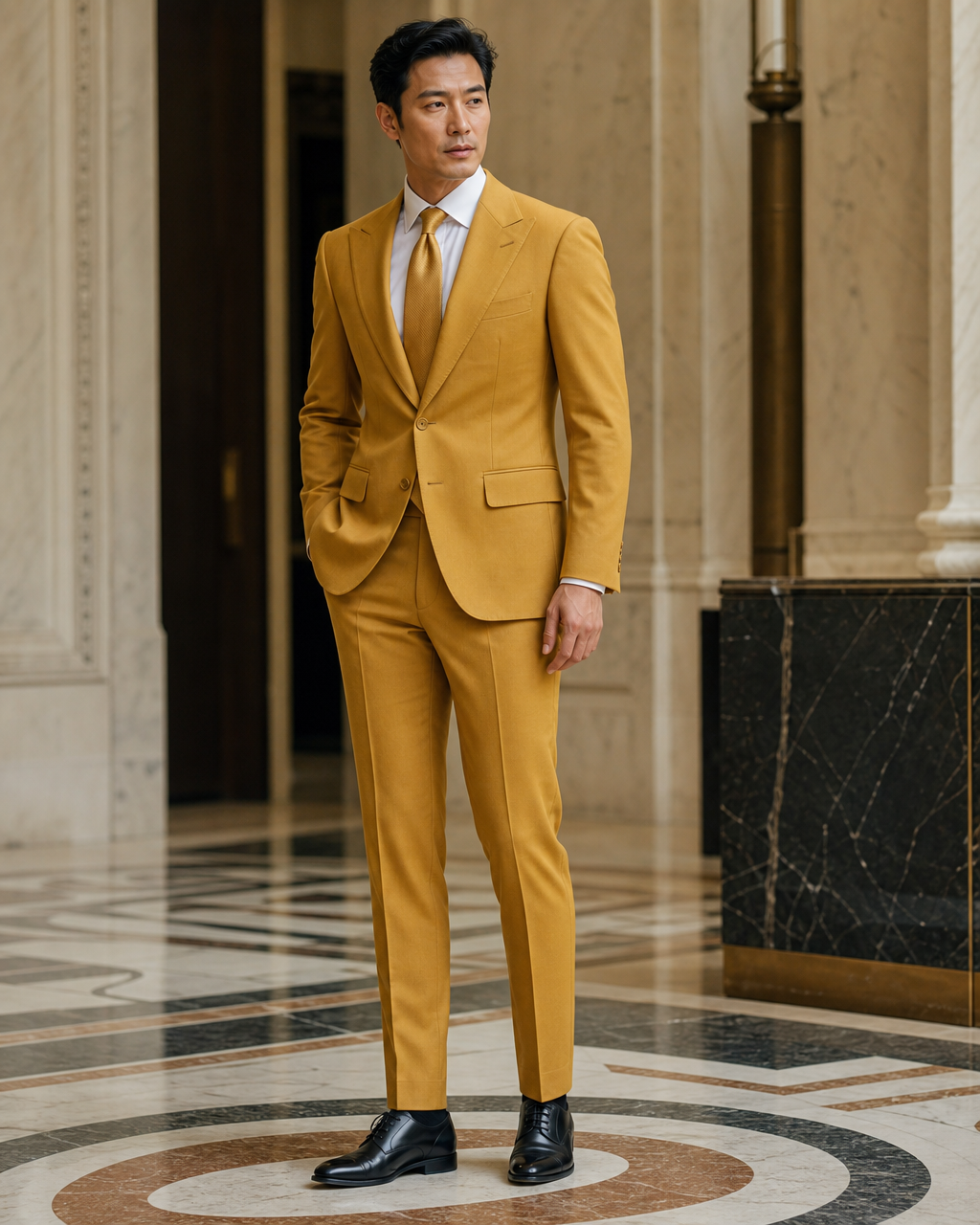 Mustard Cotton Beach Wedding Suit - Custom Made to Measure side back view