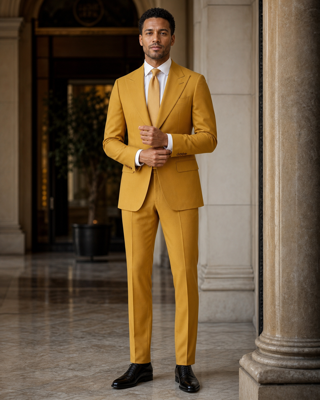 Mustard Cotton Outdoor Wedding Suit - Custom Made to Measure front view