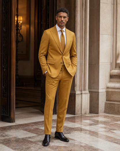 Mustard Cotton Outdoor Wedding Suit - Custom Made to Measure side back view