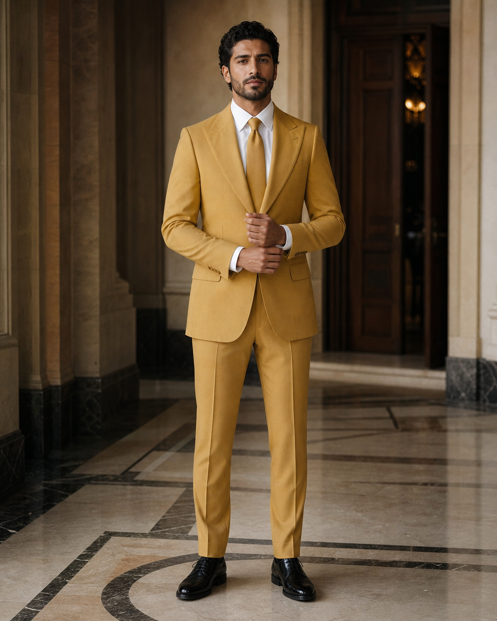 Mustard Cotton Summer Suit - Custom Made to Measure front view