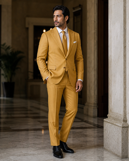 Mustard Cotton Summer Suit - Custom Made to Measure side back view
