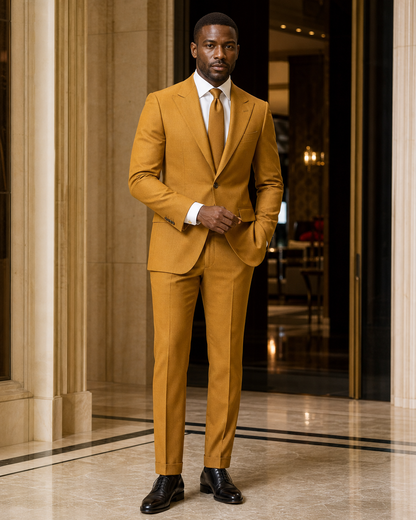 Mustard Flannel Winter Suit - Custom Made to Measure front view