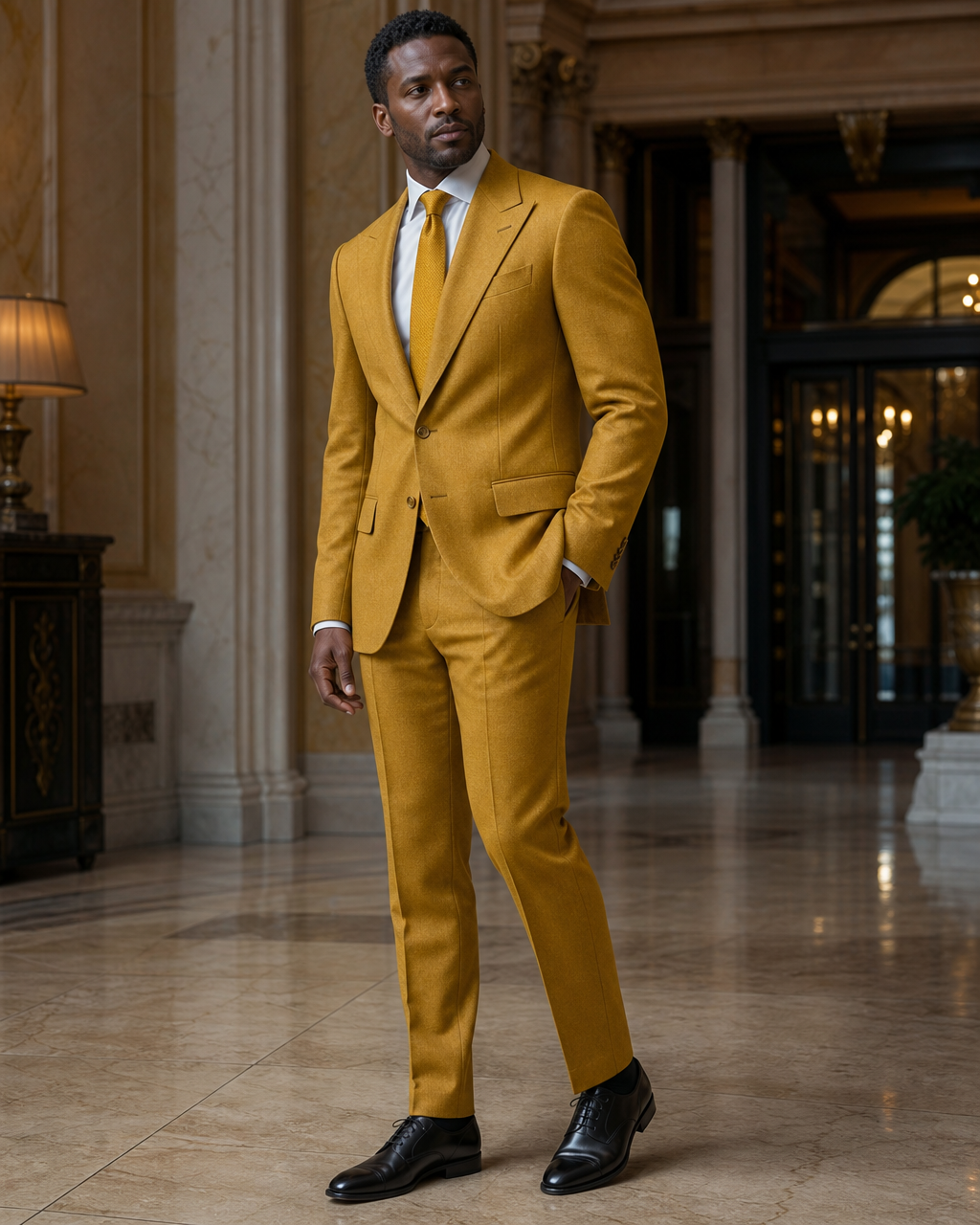 Mustard Flannel Winter Suit - Custom Made to Measure side back view