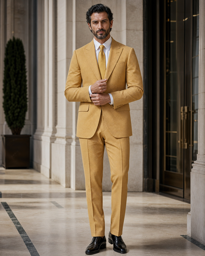 Mustard Seersucker Beach Wedding Suit - Custom Made to Measure front view