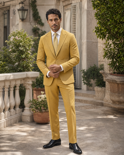 Mustard Seersucker Outdoor Wedding Suit — Custom Made to Measure front view