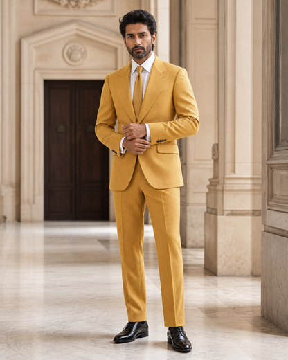 Mustard Seersucker Summer Suit - Custom Made to Measure front view