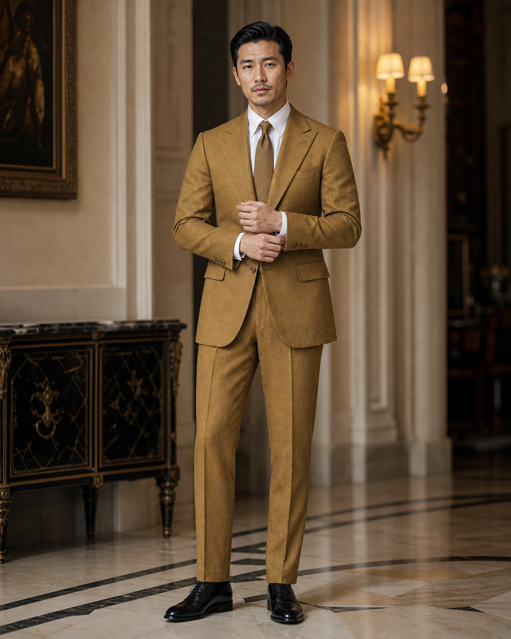 Mustard Tweed Winter Suit - Custom Made to Measure front view