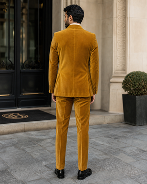 Mustard Velvet Shawl Lapel Suit — Custom Made to Measure — 2