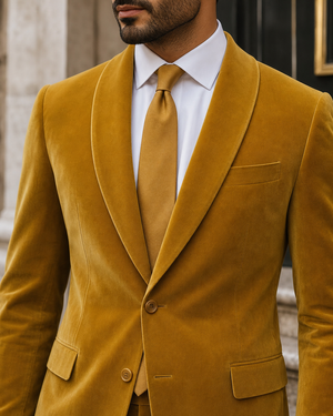 Mustard Velvet Shawl Lapel Suit — Custom Made to Measure — 4