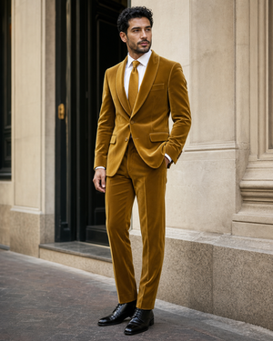 Mustard Velvet Shawl Lapel Suit — Custom Made to Measure — 3