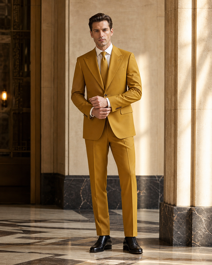 Mustard Wool Winter Suit - Custom Made to Measure front view