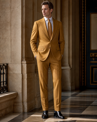 Mustard Wool Winter Suit - Custom Made to Measure side back view
