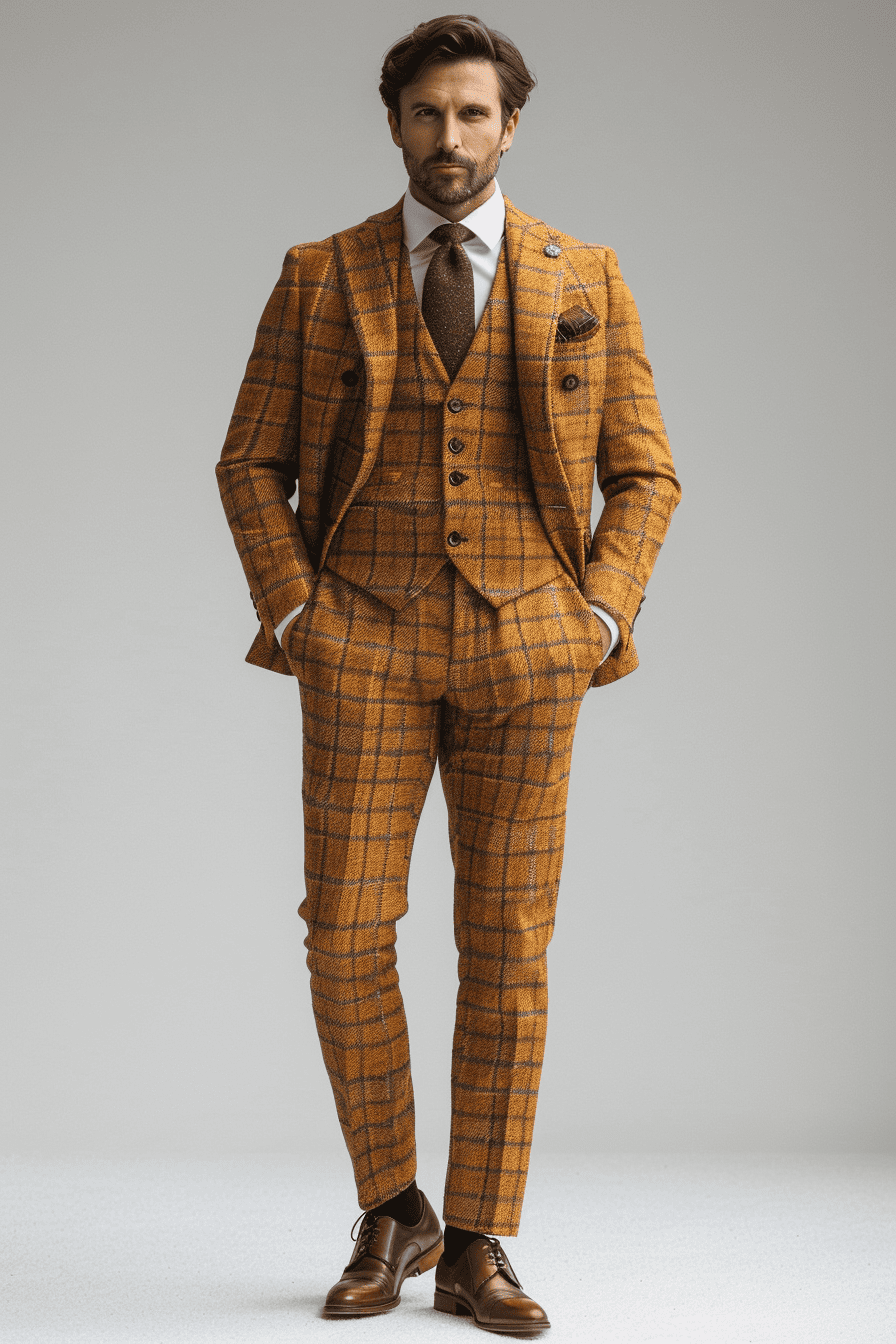Mustard Silk Blend Cocktail Party Suit — Custom Made to Measure