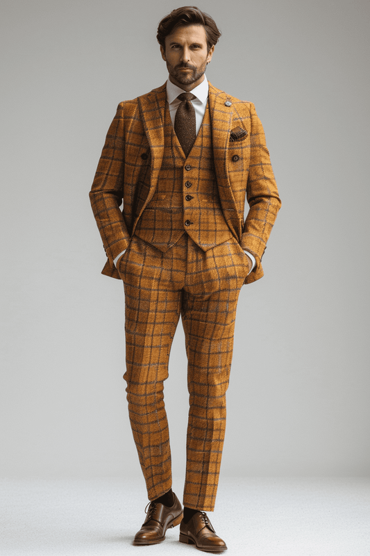 Mustard Silk Blend Cocktail Party Suit — Custom Made to Measure