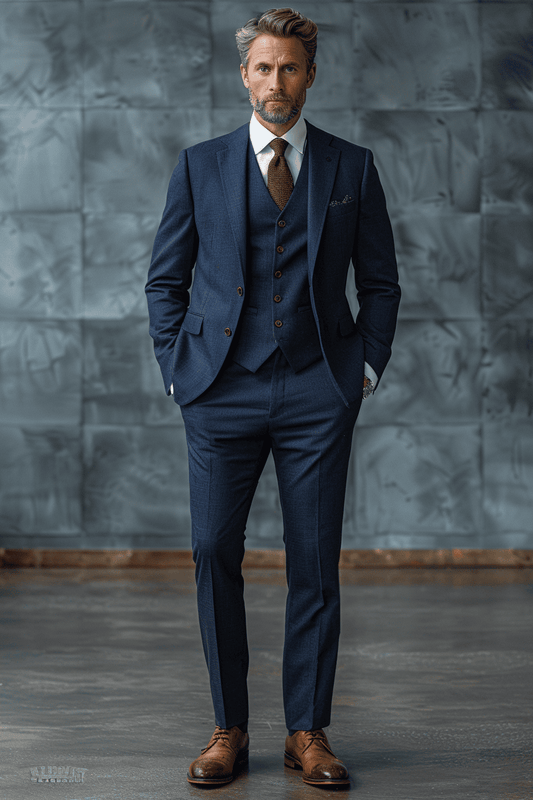 Navy Blue Cotton Business Suit — Custom Made to Measure