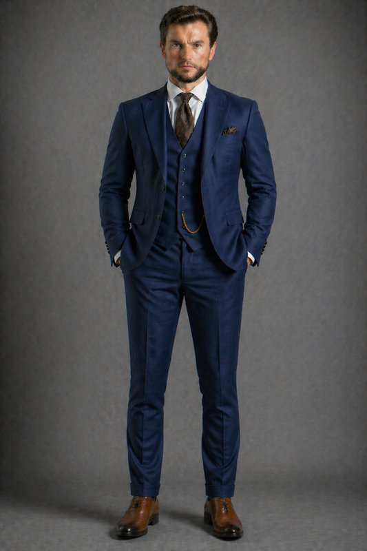 Navy Blue Linen Slim Fit Suit — Custom Made to Measure