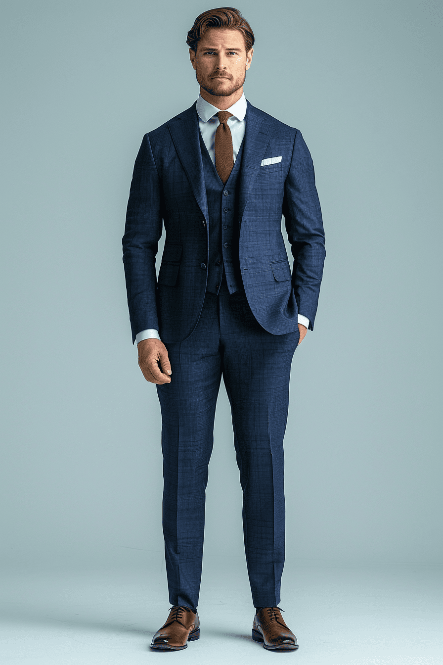 Navy Blue Silk Blend Business Suit — Custom Made to Measure