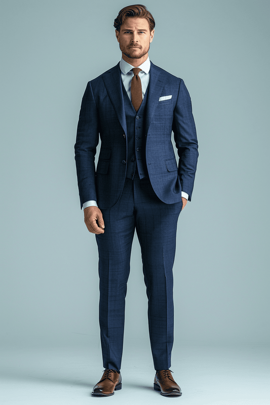 Navy Blue Silk Blend Business Suit — Custom Made to Measure