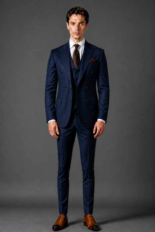 Navy Blue Silk Blend Groomsmen Suit — Custom Made to Measure