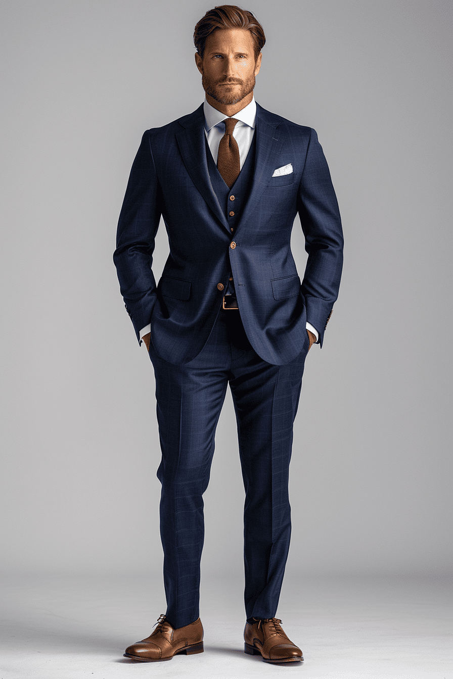 Navy Blue Silk Blend Tuxedo — Custom Made to Measure