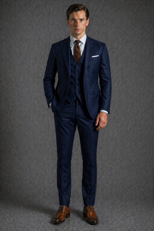 Navy Blue Wool Slim Fit Suit — Custom Made to Measure