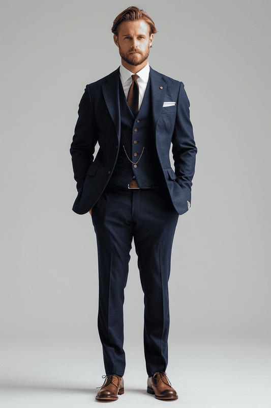 Navy Blue Wool Wedding Suit — Custom Made to Measure