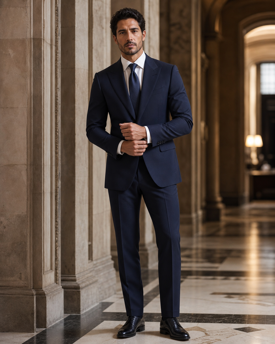 Navy Blue Cashmere Blend Winter Suit — Custom Made to Measure