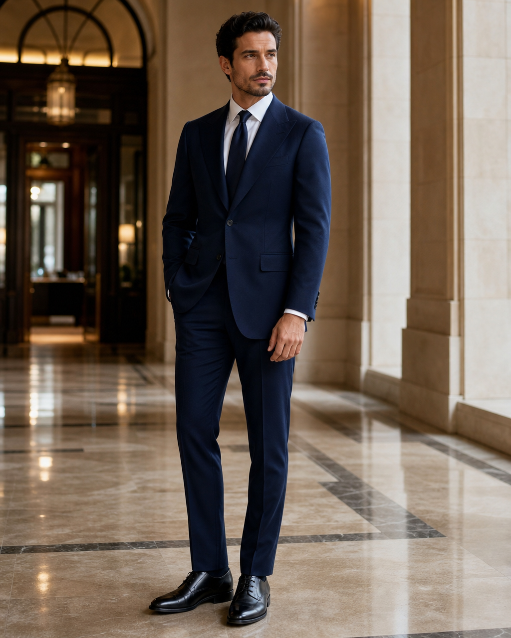 Navy Blue Cashmere Blend Winter Suit - Custom Made to Measure side back view