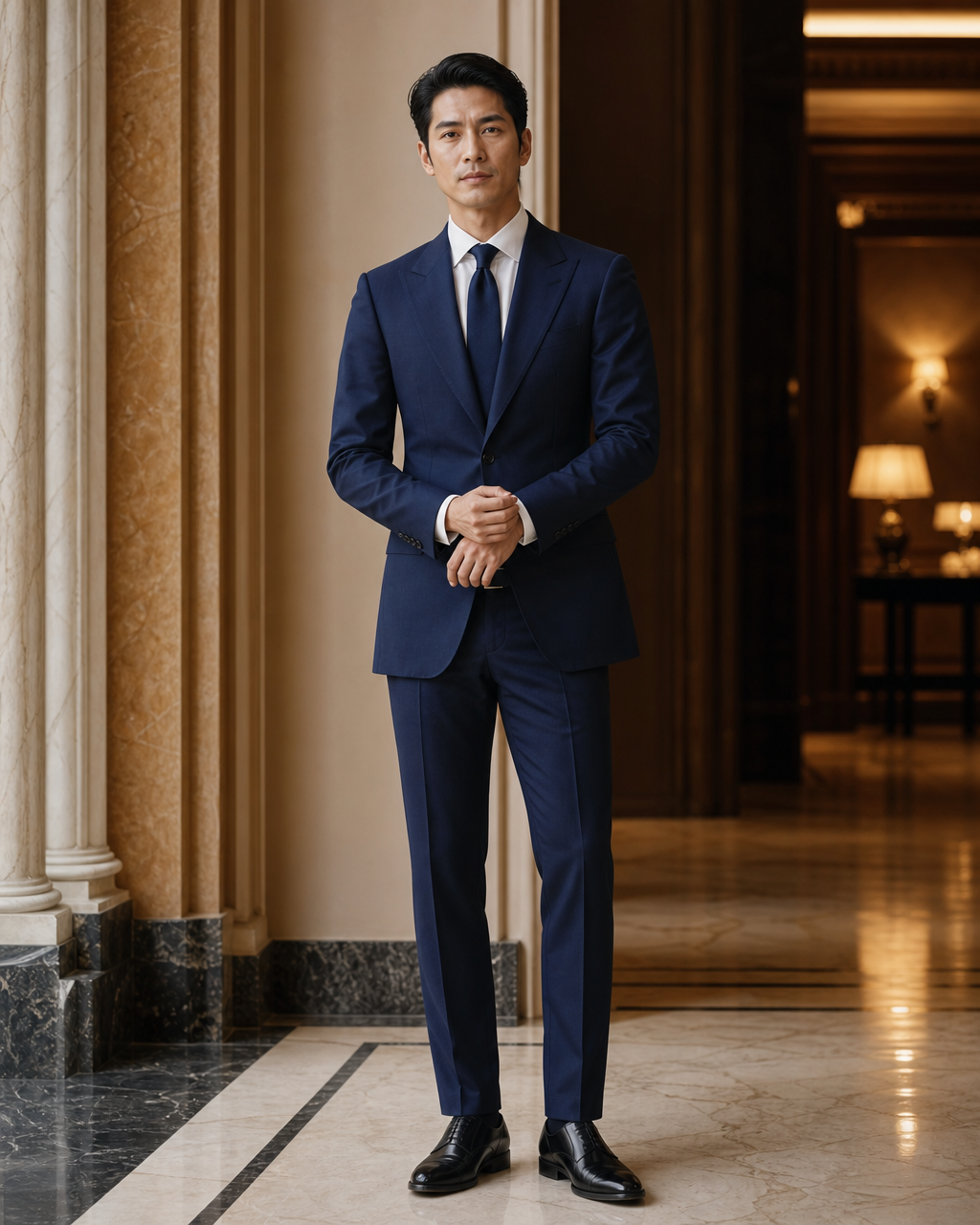 Navy Blue Cotton Beach Wedding Suit - Custom Made to Measure front view