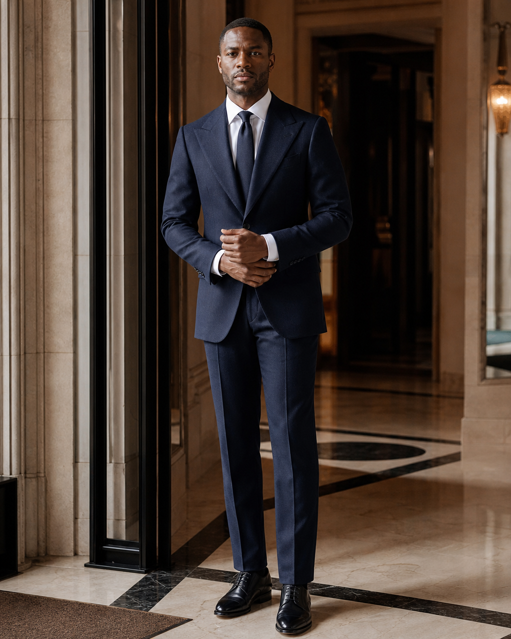Navy Blue Flannel Winter Suit - Custom Made to Measure front view