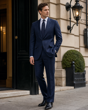 Navy Blue Linen Peak Lapel Suit — Custom Made to Measure — 3