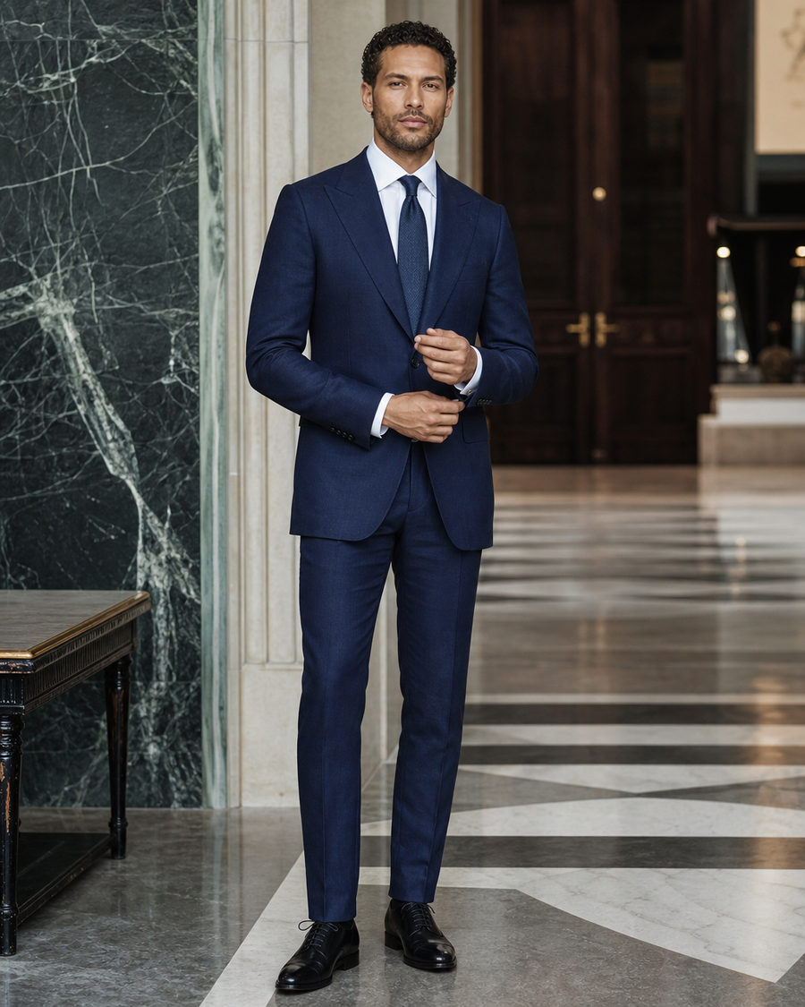 Navy Blue Linen Summer Suit — Custom Made to Measure