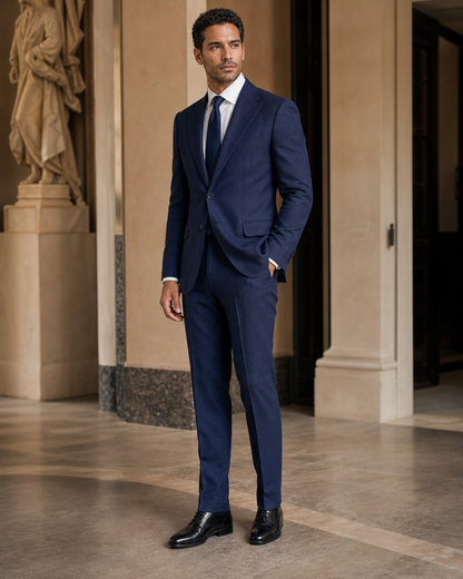 Navy Blue Linen Summer Suit - Custom Made to Measure side back view