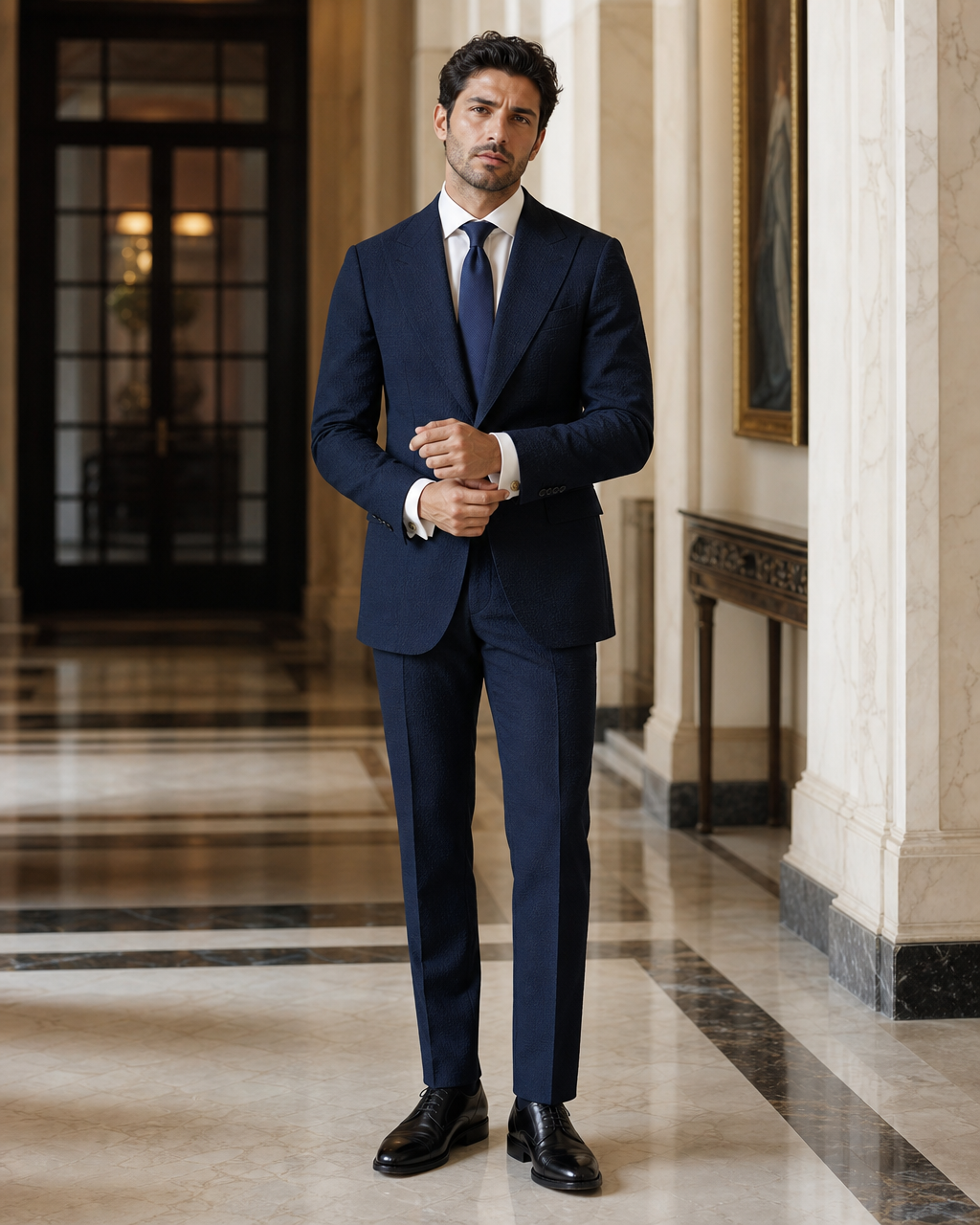 Navy Blue Seersucker Beach Wedding Suit - Custom Made to Measure front view