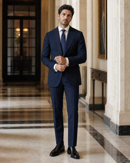 Navy Blue Seersucker Beach Wedding Suit - Custom Made to Measure front view