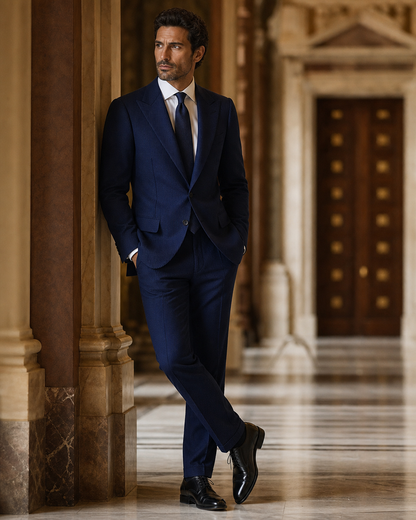 Navy Blue Seersucker Beach Wedding Suit - Custom Made to Measure side back view