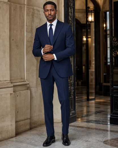 Navy Blue Seersucker Summer Suit - Custom Made to Measure front view