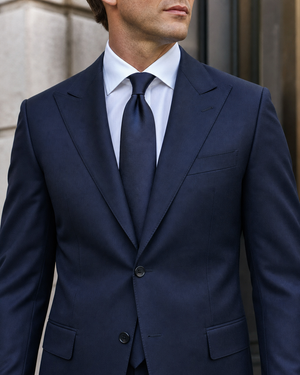 Navy Blue Silk Blend Peak Lapel Suit — Custom Made to Measure — 4