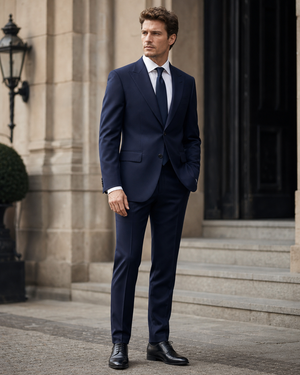 Navy Blue Silk Blend Peak Lapel Suit — Custom Made to Measure — 3
