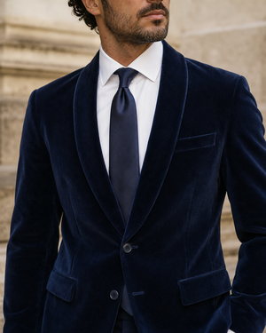 Navy Blue Velvet Shawl Lapel Suit — Custom Made to Measure — 4