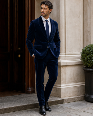 Navy Blue Velvet Shawl Lapel Suit — Custom Made to Measure — 3