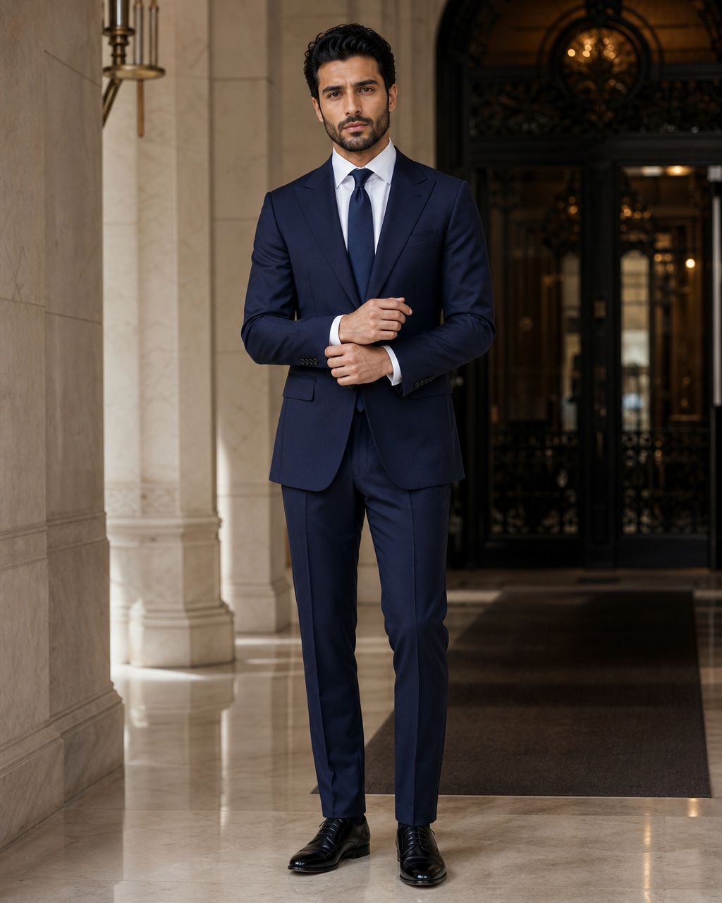 Navy Blue Wool Outdoor Wedding Suit - Custom Made to Measure front view