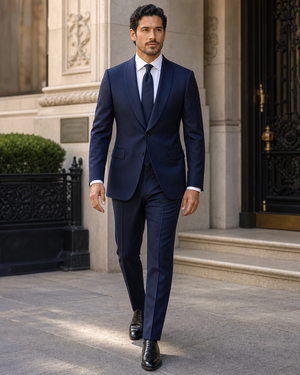 Navy Blue Wool Shawl Lapel Suit — Custom Made to Measure — 1
