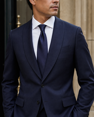 Navy Blue Wool Shawl Lapel Suit — Custom Made to Measure — 4