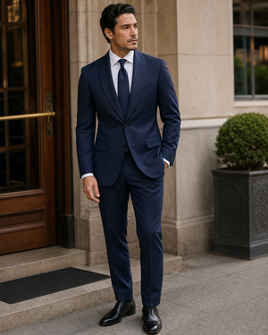 Navy Blue Wool Shawl Lapel Suit — Custom Made to Measure — 3