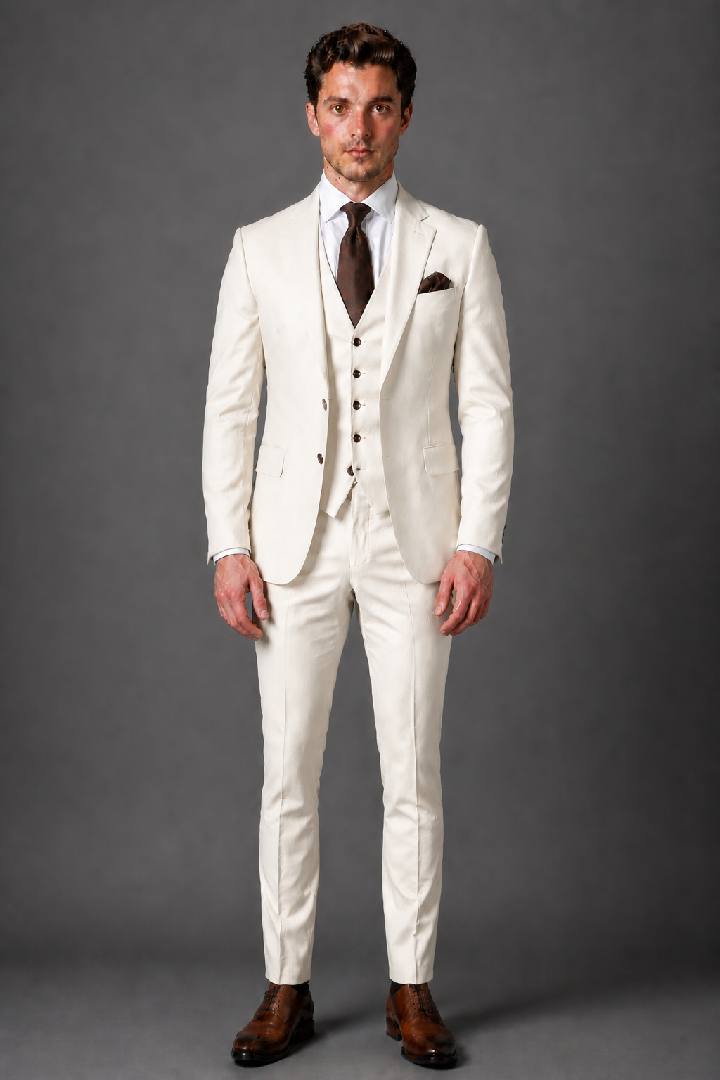 Off-White Wool Slim Fit Suit — Custom Made to Measure