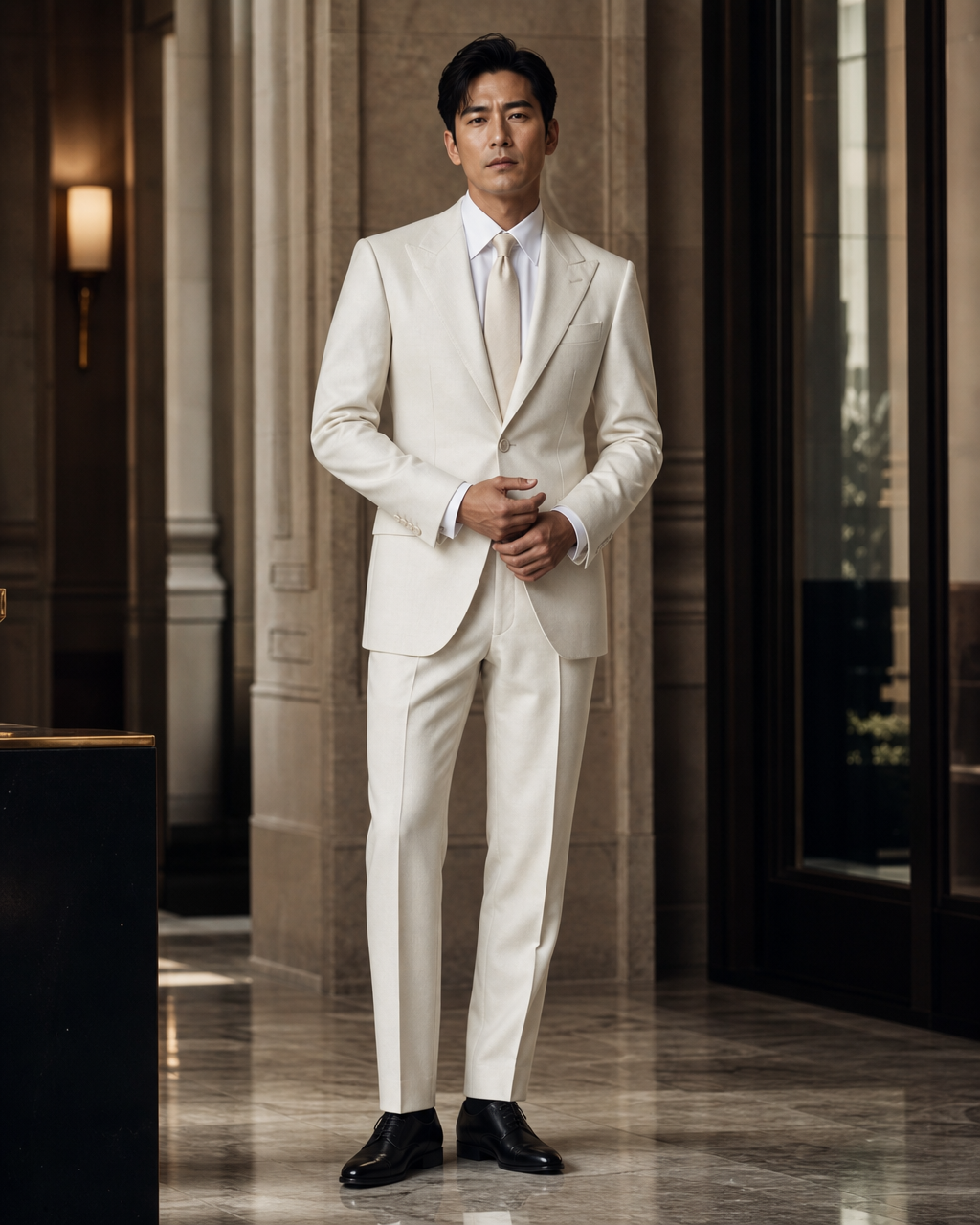 Off-White Cashmere Blend Winter Suit - Custom Made to Measure front view