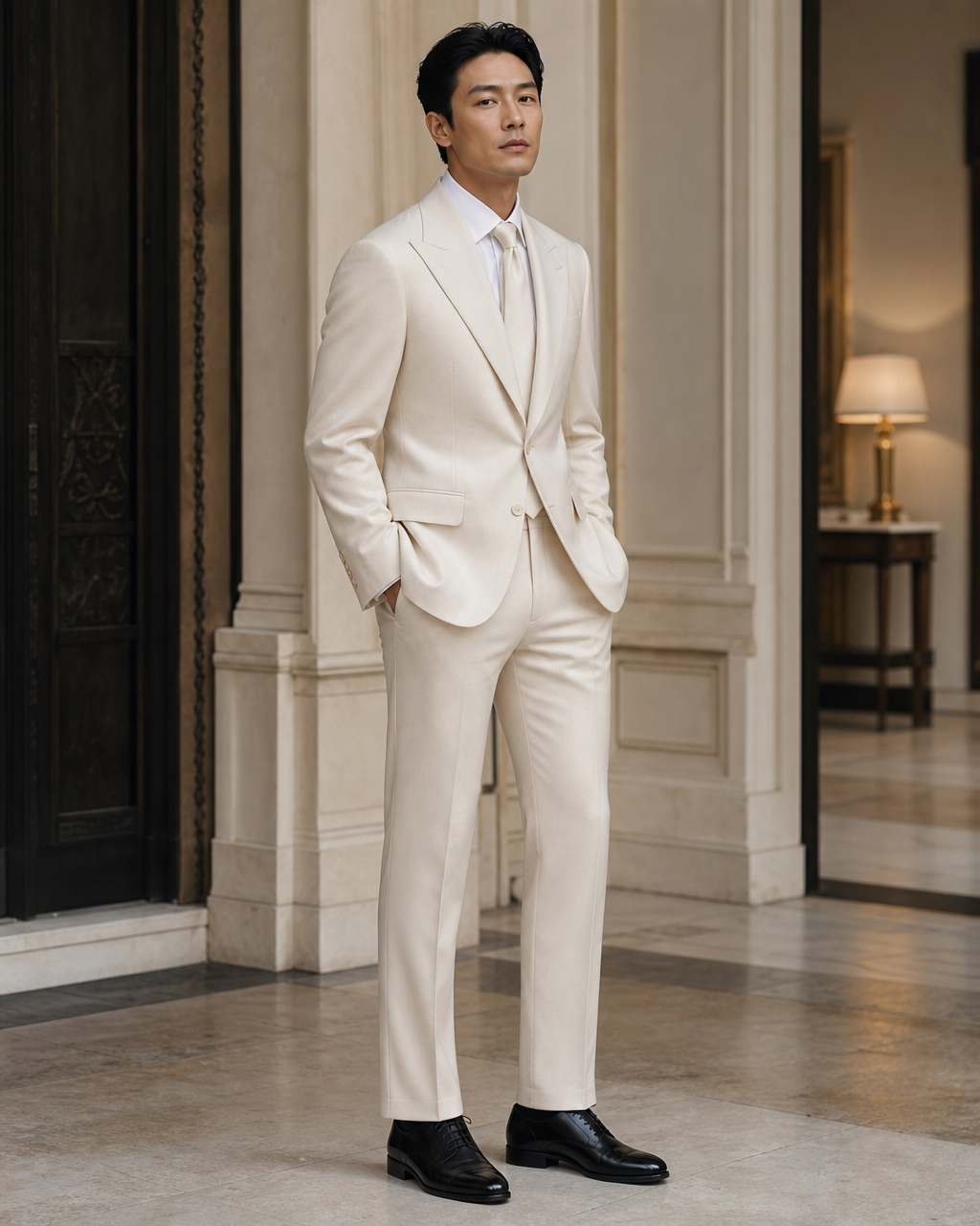 Off-White Cashmere Blend Winter Suit - Custom Made to Measure side back view