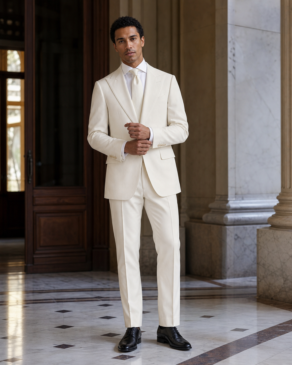 Off-White Cotton Beach Wedding Suit - Custom Made to Measure front view