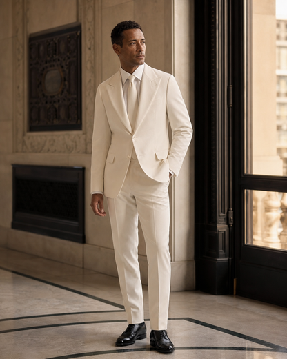 Off-White Cotton Beach Wedding Suit - Custom Made to Measure side back view